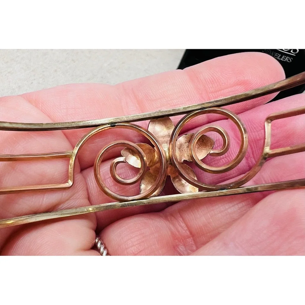 Vintage Krementz Rose Yellow Gold Overlay Flower Filigree Cuff Bracelet